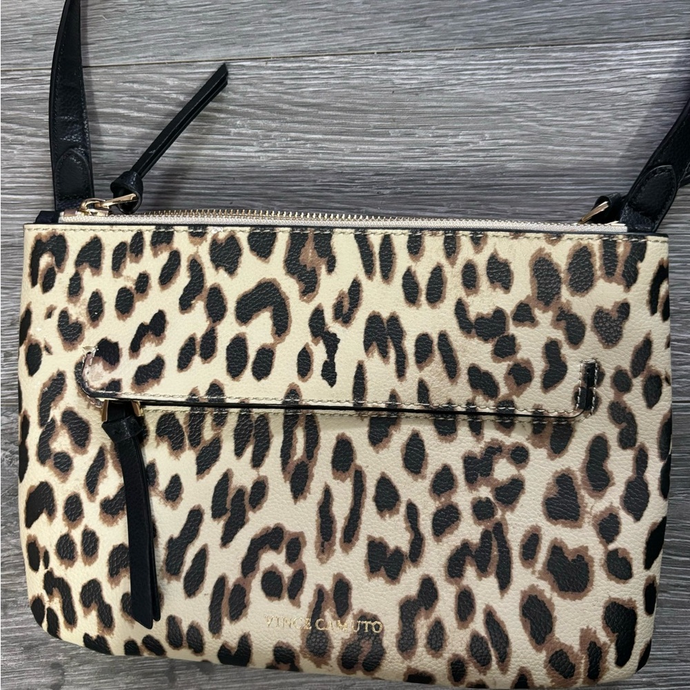 Vince Camuto Leopard double zip crossbody bag